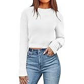 QACOHU Spring Sweaters for Women Long Sleeve Ribbed Knit Pullover Jumper Tops 2026 Crewneck Cropped Sweater