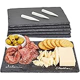Slate Cheese Boards, Black Charcuterie Stone Plates with Chalk for Parties, Appetizers, Meats (12x8 in, Set of 6)