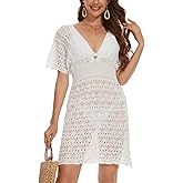 MISS MOLY Women's Crochet Swimsuit Cover Up V Neck Bathing Suit Swimwear Bikini Coverup Knit Summer Beach Dress