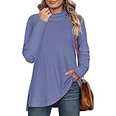 RITERA Women's Plus Size Waffle Tops Long Sleeve Turtleneck Sweater Shirts Knit Tunic Oversized Casual Pullover Blouse XL-5XL