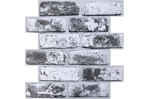 COMSTICKC 3D Black Brick Wall Panels, Faux Brick Peel and Stick Wall Panels, 10 Pcs of 12"X12", Small Size Thin PVC Whitewash Brick Self Adhesive Fake Brick Backsplash