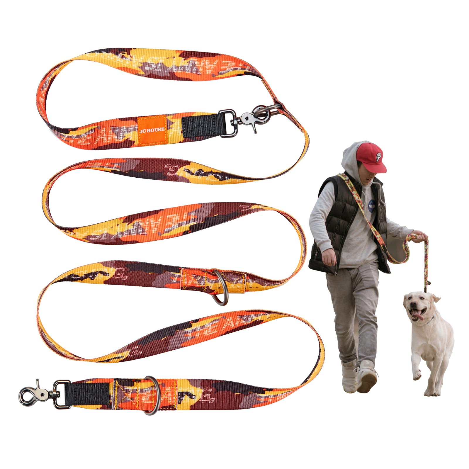 JC HOUSE 犬 リード 中型犬 大型犬専用 肩掛けリード 6in1 多機能リード 訓練 散歩 犬用リード 長さ2.5m 頑丈 高強度材料 噛み切れ防止 荷重100kg おしゃれ 迷彩オレンジ（1118）商品画像