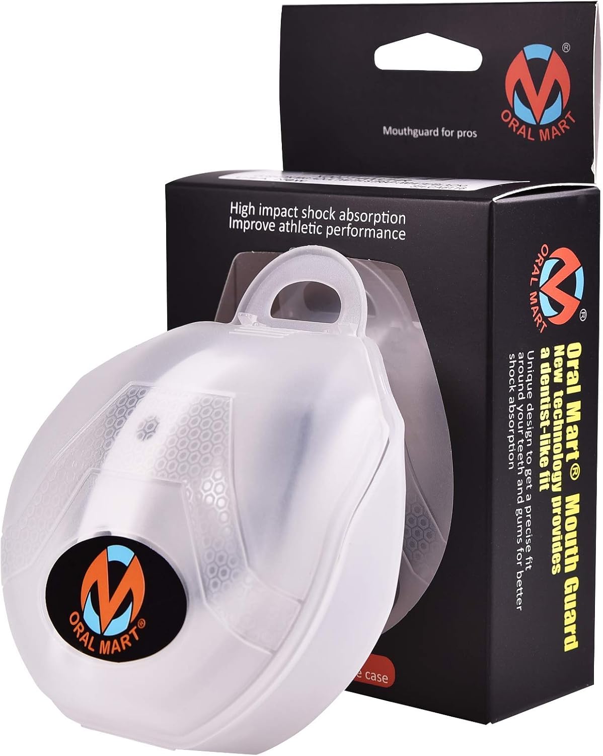 Oral Mart White/Black Sports Mouth Guard with Strap (Ice Hockey/Football/Lacrosse) - Strapped Mouthguard for Football, Hockey, Lacrosse, College Football (with Free Case) : Sports & Outdoors