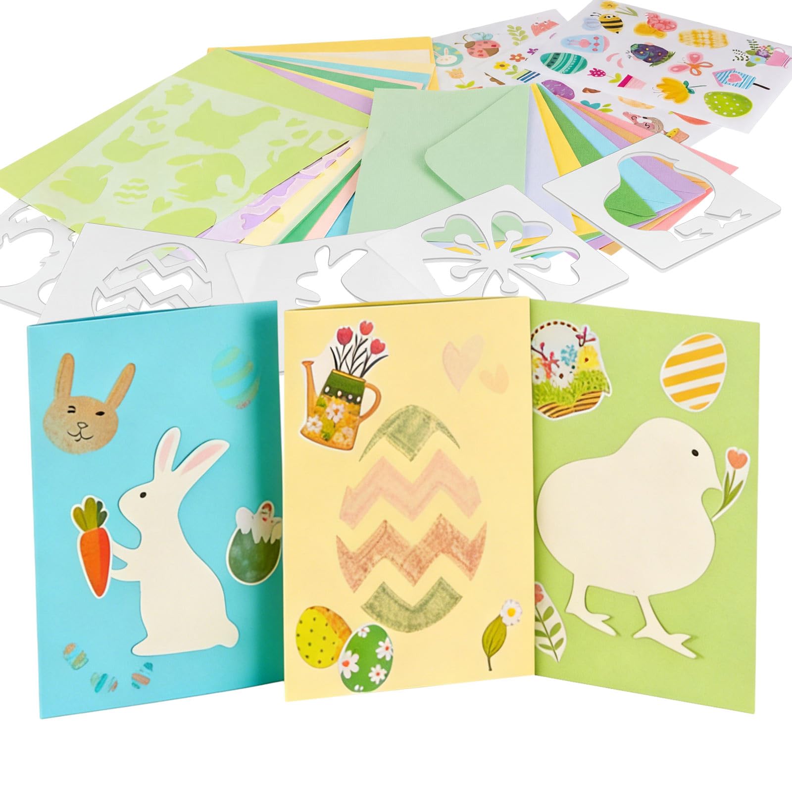 Tenare Easter Card Making Kit Easter Crafts for Kids, Includes 20 DIY Blank Greeting Cards 20 Envelopes 5 Templates 8 Stickers for Children Home Classroom Colouring Handmade Craft Supplies