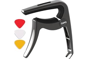 JUSTPRO Guitar Capo for Acoustic and Electric Guitars, 3 in 1 Gunmetal Polished Guitar Capo String Pin Puller Pick Holder for Ukulele, Violin, Bass, Banjo with 3 Picks for Free