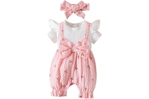 Baby girl rompers Toddler summer outfit clothes Patchwork short sleeve bodysuit + Bow headband 2pcs