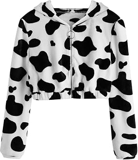 Sherpa Fleece Sweatshirts for Women Cow 