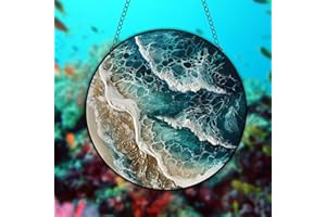 JUNWALL Sea Wave Acrylic Window Hanging, Ocean Waves Stained Acrylic Window Decor Hanging Ornaments Indoor Outdoor Garden Stained Art Panel Gift for Women Christmas Thanksgiving
