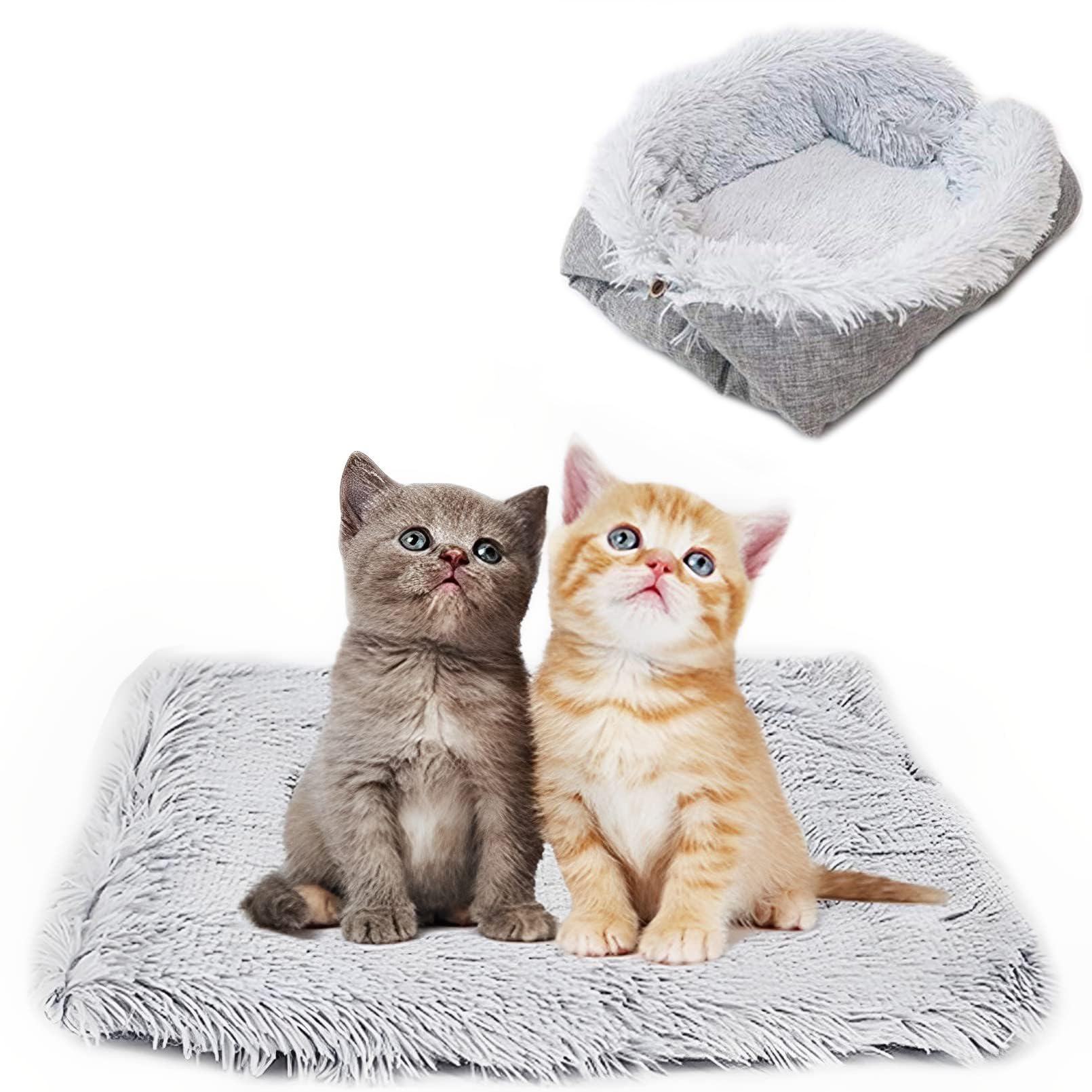 Hniuyun Cat Bed for Indoor Cats, Foldable Convertible Cat Bed Mat, Soft Plush Autumn Winter Thermal Pet Bed for Kittens Puppies Rabbits, Machine Washable