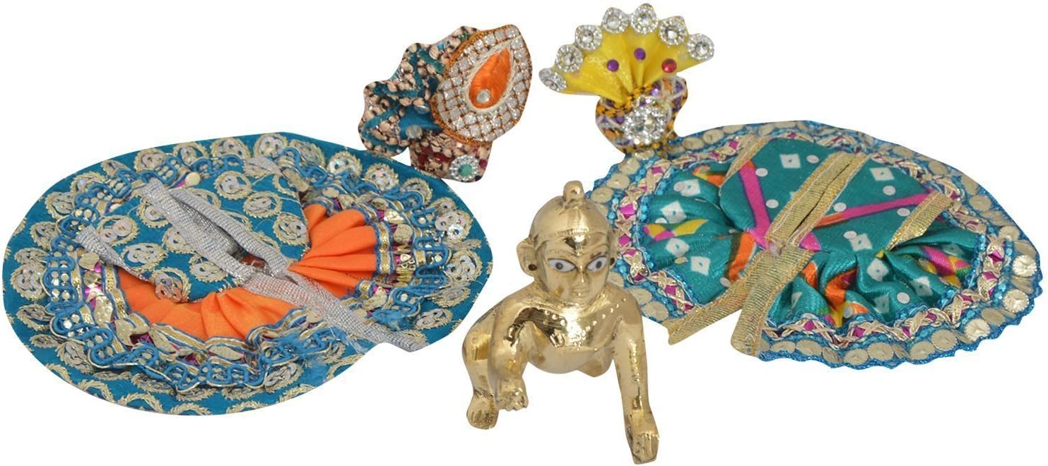 RAJKRUTI BRASS KRISHNA STATUE - BAL GOPAL - LADOO GOPAL IDOLS WITH ASSORTED DRESS / POSHAK