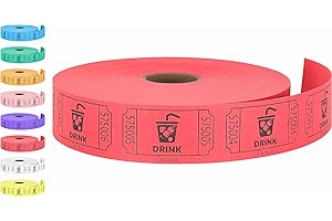 Tacticai 1000 Raffle Tickets, Drink, Red (1 of 8 Colors), Single Roll for Events, Entry, Class Reward, Fundraiser & Prizes