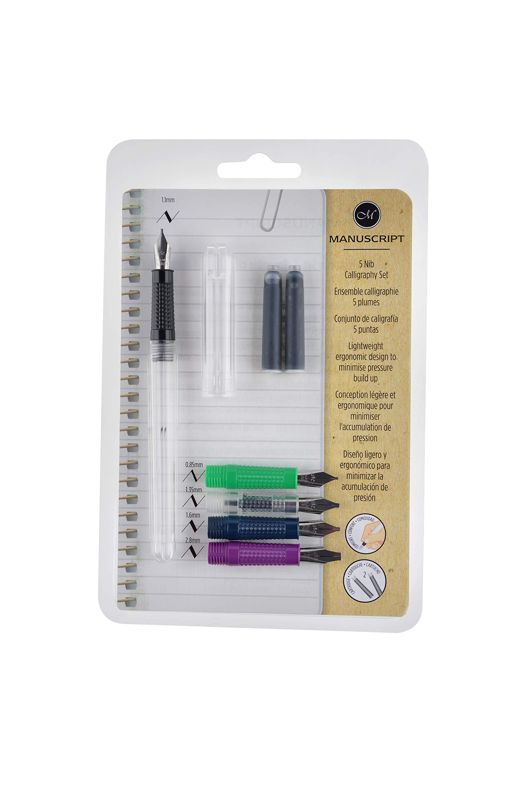 Manuscript 5 Nib Calligraphy Set – Dodec Fountain Pen, 5 Nib Sections, 2 Ink cartridges, Ideal for Those Starting Their Calligraphy Journey & for Those Looking to Expand Their Calligraphy Skills