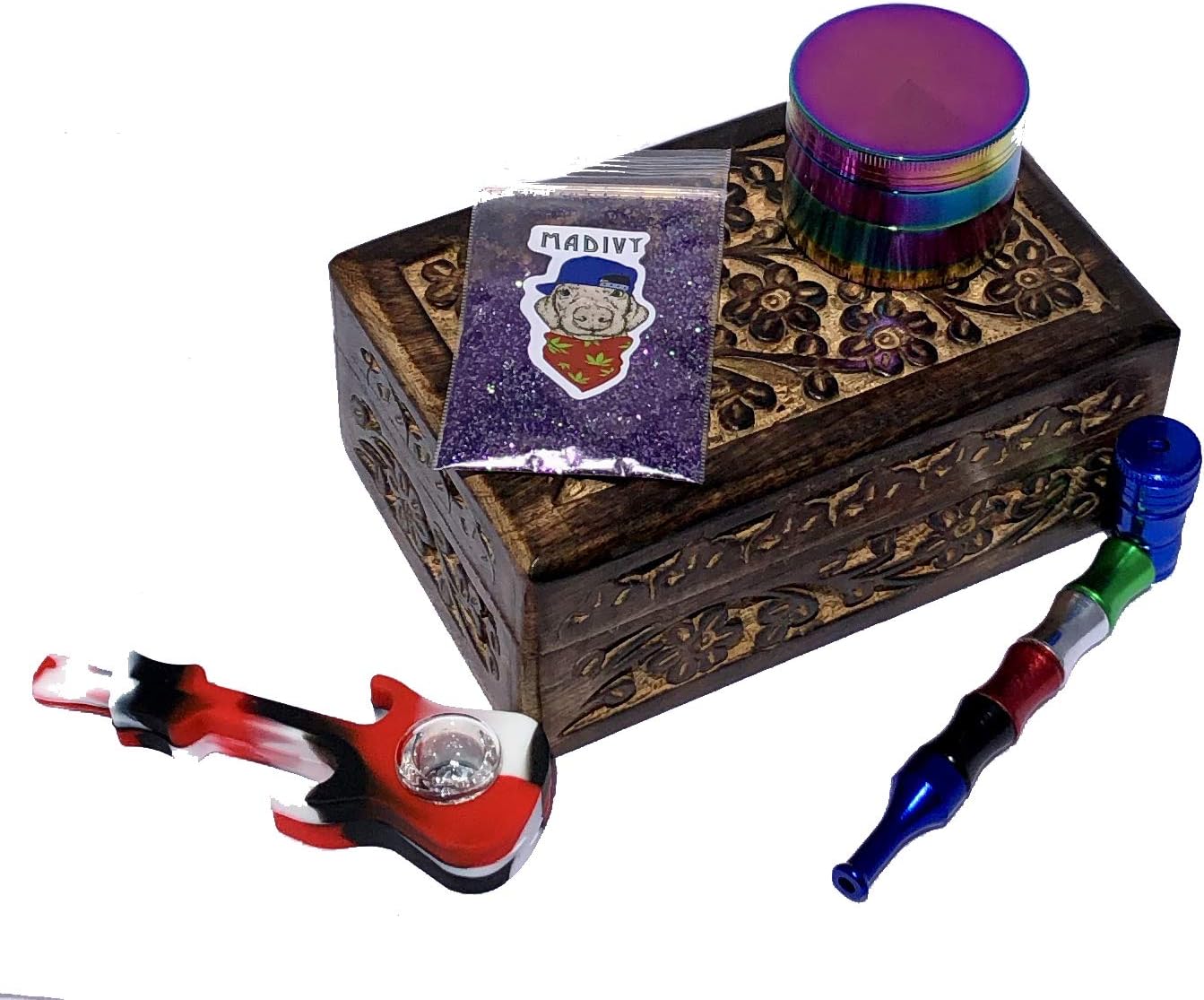 Madivy Pride Party Stash Box - Rainbow Grinder, Rainbow Glass and Much More