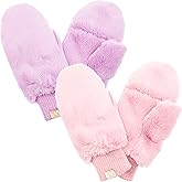 Funky Junque Kids Convertible Faux Fur Mittens – Girls Mittens Ages 3–9, Warm Sherpa Winter Fuzzy Mitten with Finger Flap