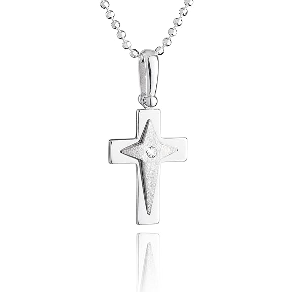 fish - Jungen, Mädchen-Silberkette Sterlingsilber 925 Swarovski Elements Kreuz Anhänger