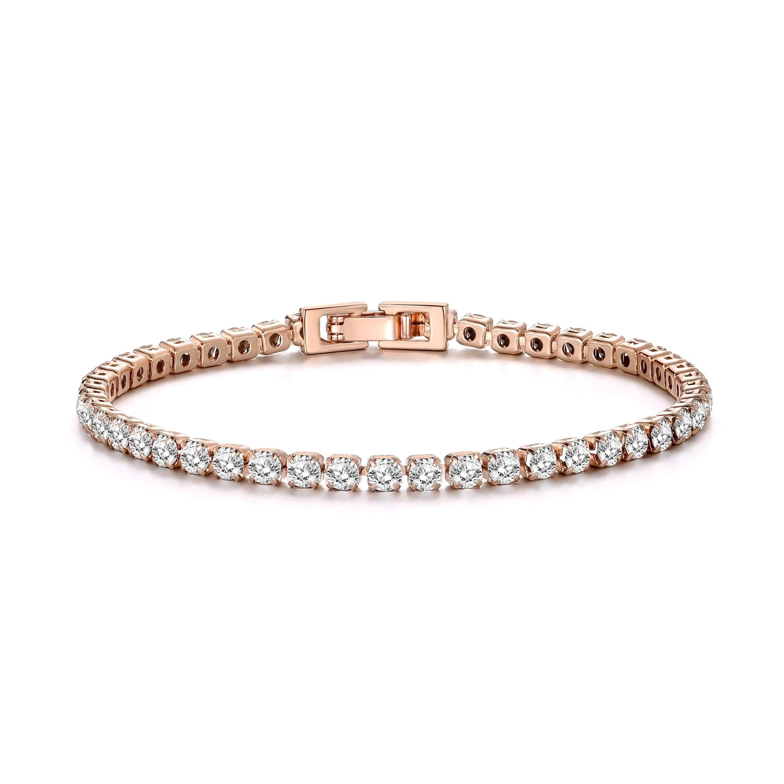 Philip Jones Rose Gold Plated 3mm Tennis Bracelet Created with Zircondia® Crystals