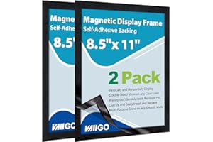 VAIIGO 8.5" x 11" Magnetic Self-Adhesive Display Frame, Double Sided Window Magnetic Sign Holder with Clear PVC and Strong Magnetic for Office/Home/Store/Door/Glass/Wall Display Frame (Black, 2Pack)