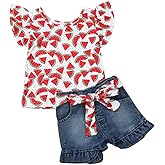 Bmnmsl Baby Toddler Girls Floral Short Sleeve Tops T-Shirt Vest & Denim Shorts Set Kids 1T 2T 3T 4T 5T Clothes Summer Outfits
