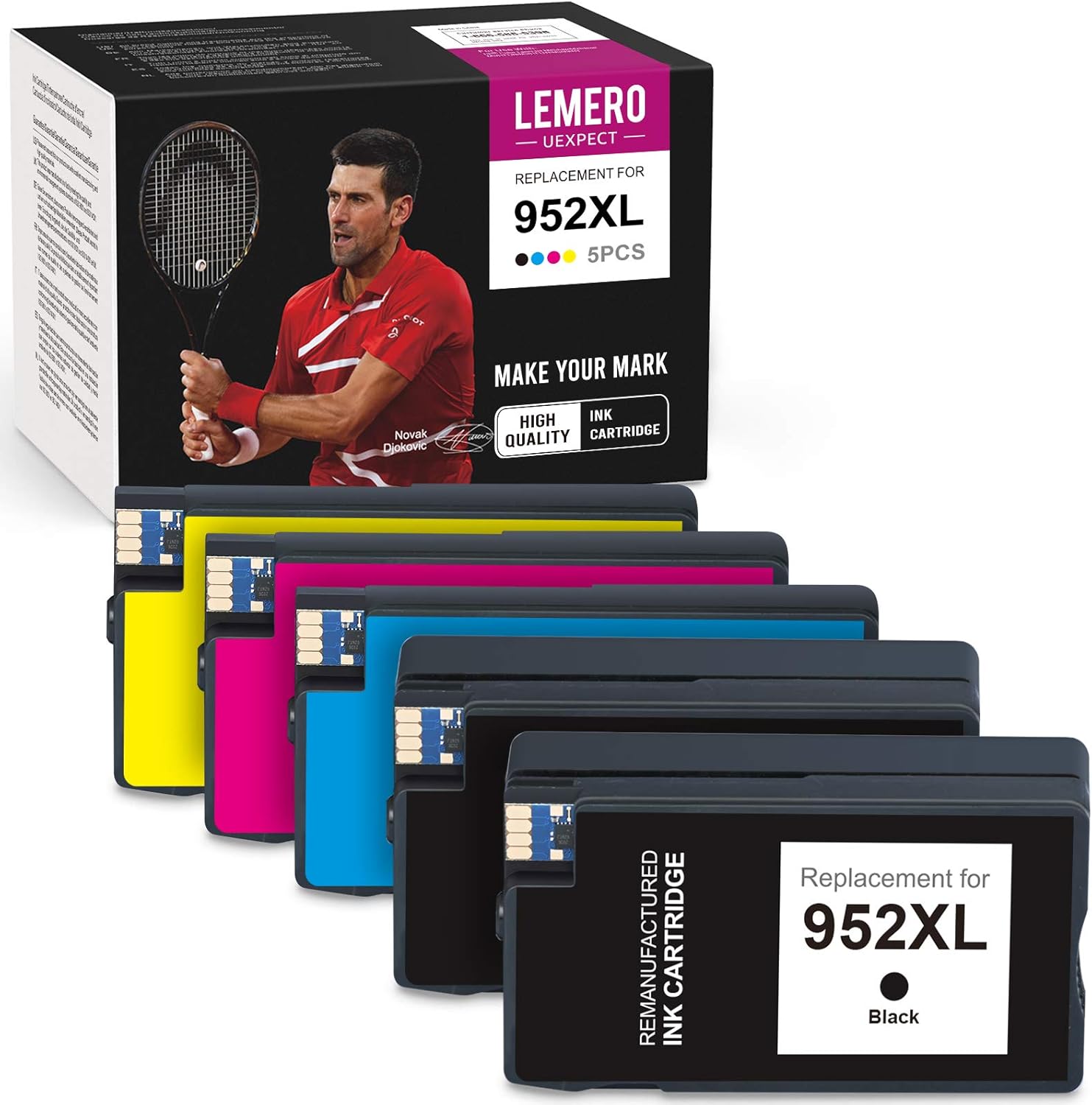 LemeroUexpect Remanufactured Ink Cartridge Replacement for HP 952 XL 952XL for Officejet Pro 8710 7720 7740 8720 8740 8730 7730 8216 8745 8719 Printer (2 Black, 1 Cyan, 1 Magenta, 1 Yellow, 5-Pack)