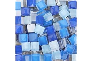 OAKBUD 1x1 cm Mosaic Tiles Mixed Color Glass Mosaic Glass Pieces for Home Decoration or DIY Crafts 220 Pieces/200g Square (Blue Mix)