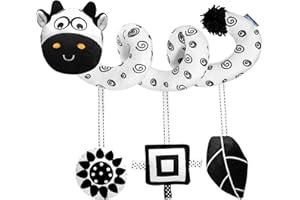 TSYAN Car Seat Toys for Babies 0-6 Months,Hanging Rattle Toys for Crib Mobile, Baby Spiral Hanging Stroller Black and White High Contrast Toys for Newborn 0 3 6 9 12 Months Baby Boys Girls (Cow)