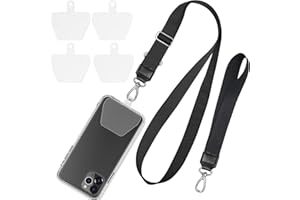 SHANSHUI Phone Lanyard, Adjustable Around Neck Lanyard & Wrist Strap Tether Keychain Holder With 4 Sticky Pads Compatible for iPhone, Samsung Galaxy and All Smartphones in Full Cover Case Black