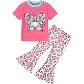 CARETOO Girls Summer Outfit Poster Girl Matching Sister 2pcs Sets Printed t-Shirt + Flare Leg Pants For 3-8 Years