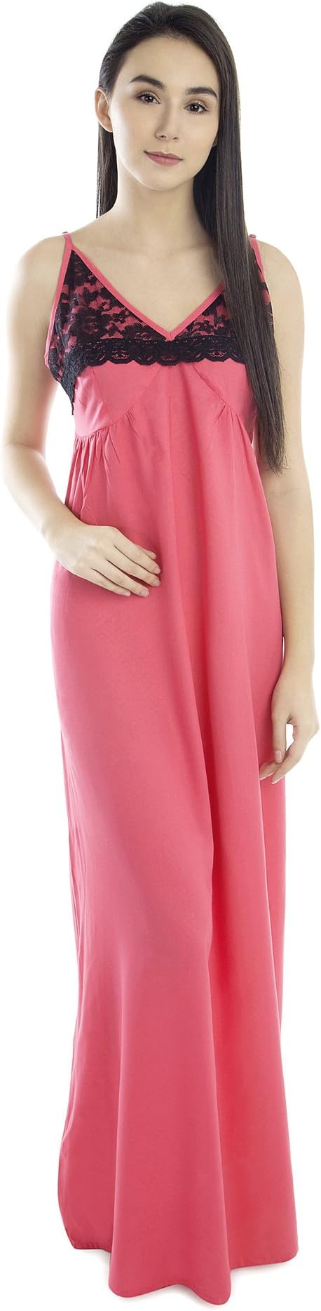 Patrorna Women's Cotton Silk Empire Prom Nighty/Night Dress/Night Gown (Vinyl Hot Pink, Size S-7XL)
