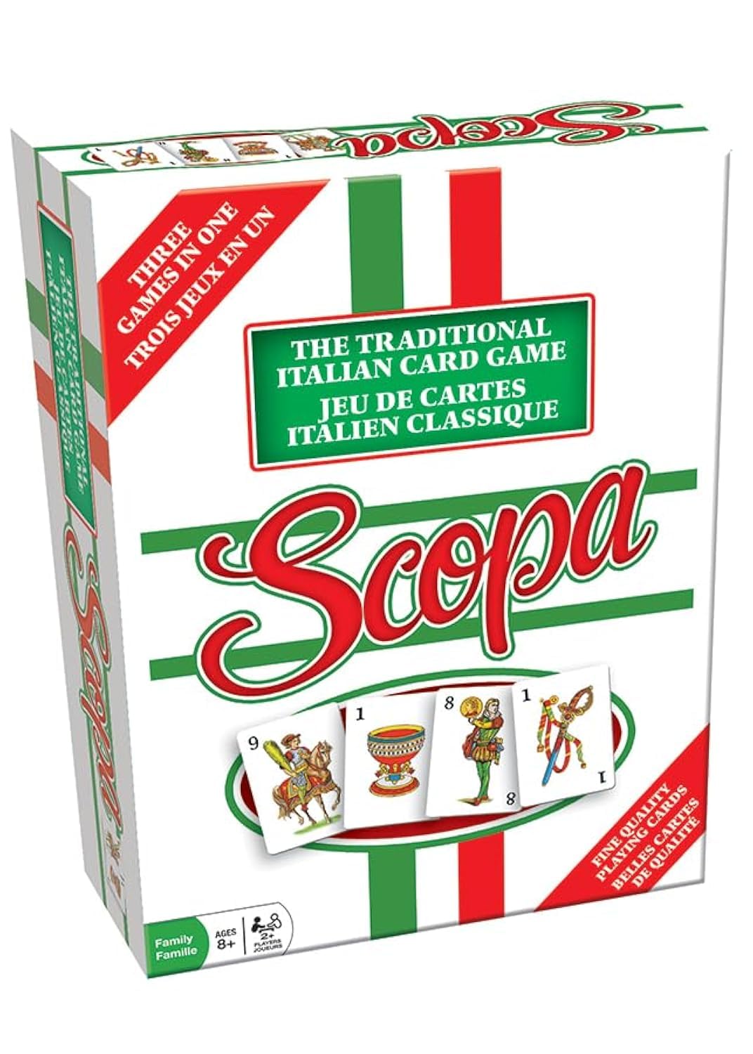 Scopa Traditional Italian Card Game - Bilingual Edition - 3 Games in 1, Develops Critical Thinking Skills - For Ages 8+, Red and Green
