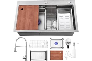 WUPSTE Kitchen Sink 30 inch Drop in Kitchen Sink with Faucet Combo Modern Workstation Farmhouse Sinks Large Stainless Steel Single Bowl kitchen Sinks