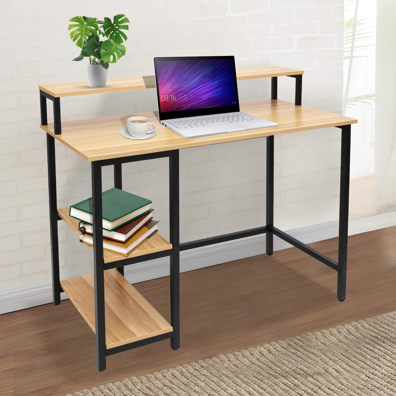 Computer Desk Study Simple Desk with 2 Bookshelves, PC Laptop Table Workstation for Office Home Living Room (maple)
