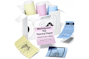 MEMOQUEEN Phomemo T02 Pink/Yellow/Blue Thermal Paper, Non-Adhesive Color Paper Printer Paper, Compatible with T02 M02X, 2.08" x 21.3' (53mmx 6.5m/roll), Black Text, Keep for 5 Years, 3 Rolls