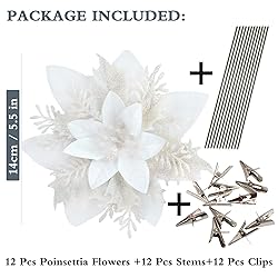 GREENTIME 12 Pcs Glitter Poinsettia 5.5" Artificial