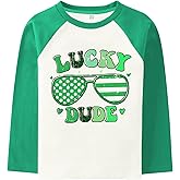 Sineeko Kids St.Patrick's Day Shirt for Boys Clover T-Shirts Long Raglan Sleeve Irish Tees Lucky Shamrock Tops 2-7T