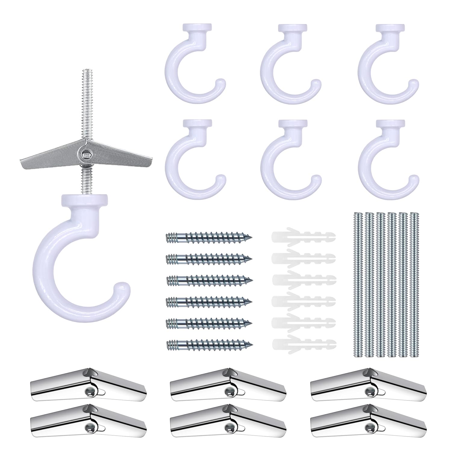 OBSTKUCHEN 6 Sets Large Swag Ceiling Hooks Heavy Duty Swag Hook with Hardware for Hanging Plants Ceiling Installation Cavity Wall Fixing (White)