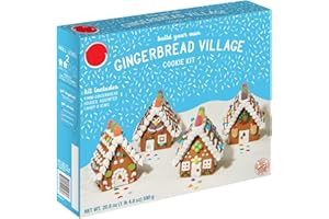DIY Easy Build Gingerbread Village Kit – 20.8 oz Christmas Cookie Decorating Kit with Candy & Icing - Makes 4 Mini Houses