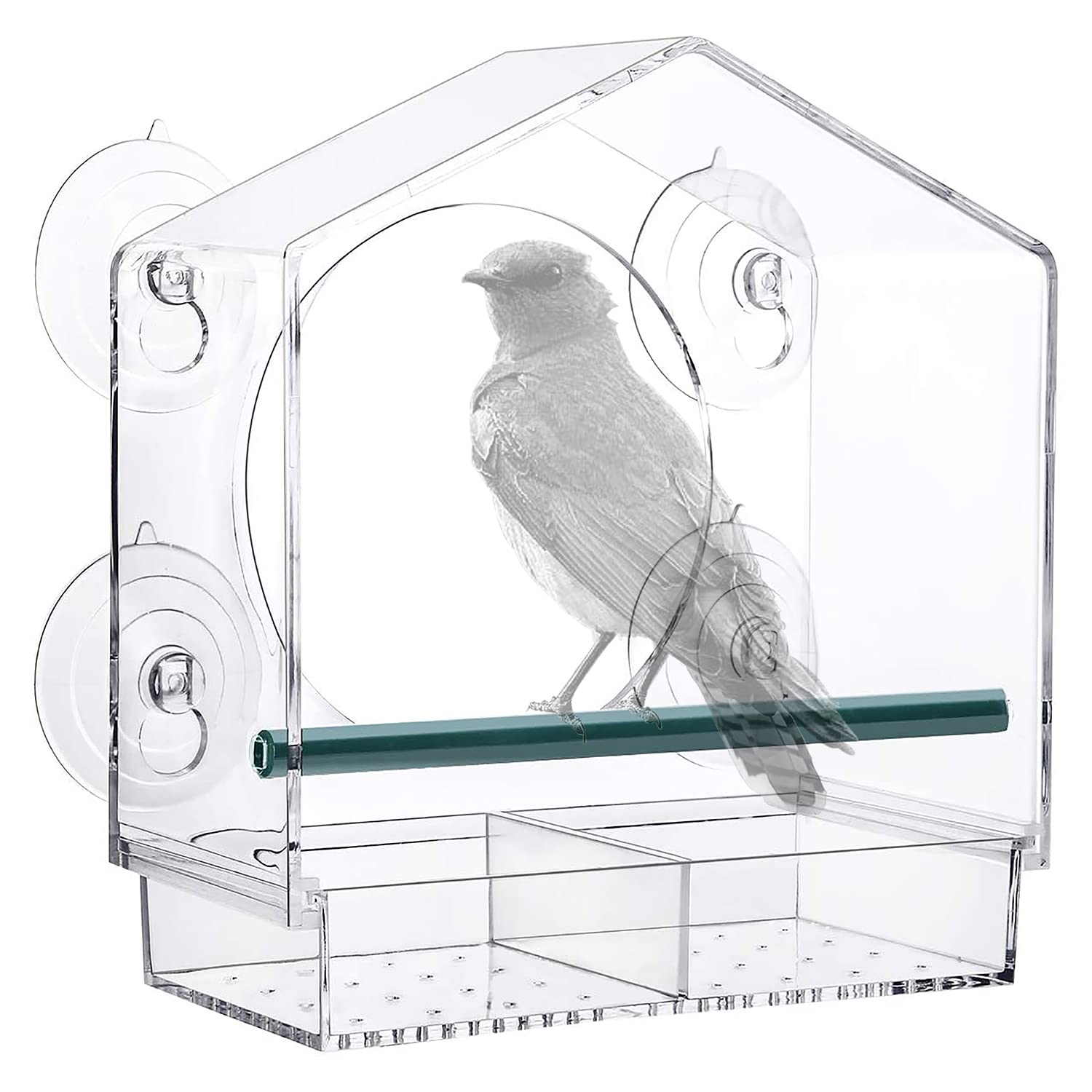 Strong Suction Window Bird Feeder House, Large Capacity Window Bird Feeder with Removable Seed Tray and Drainage Holes for Bird Feeding Dunnock Blue Tit Robin Small Wild Birds, 21cmX20cmX10cm