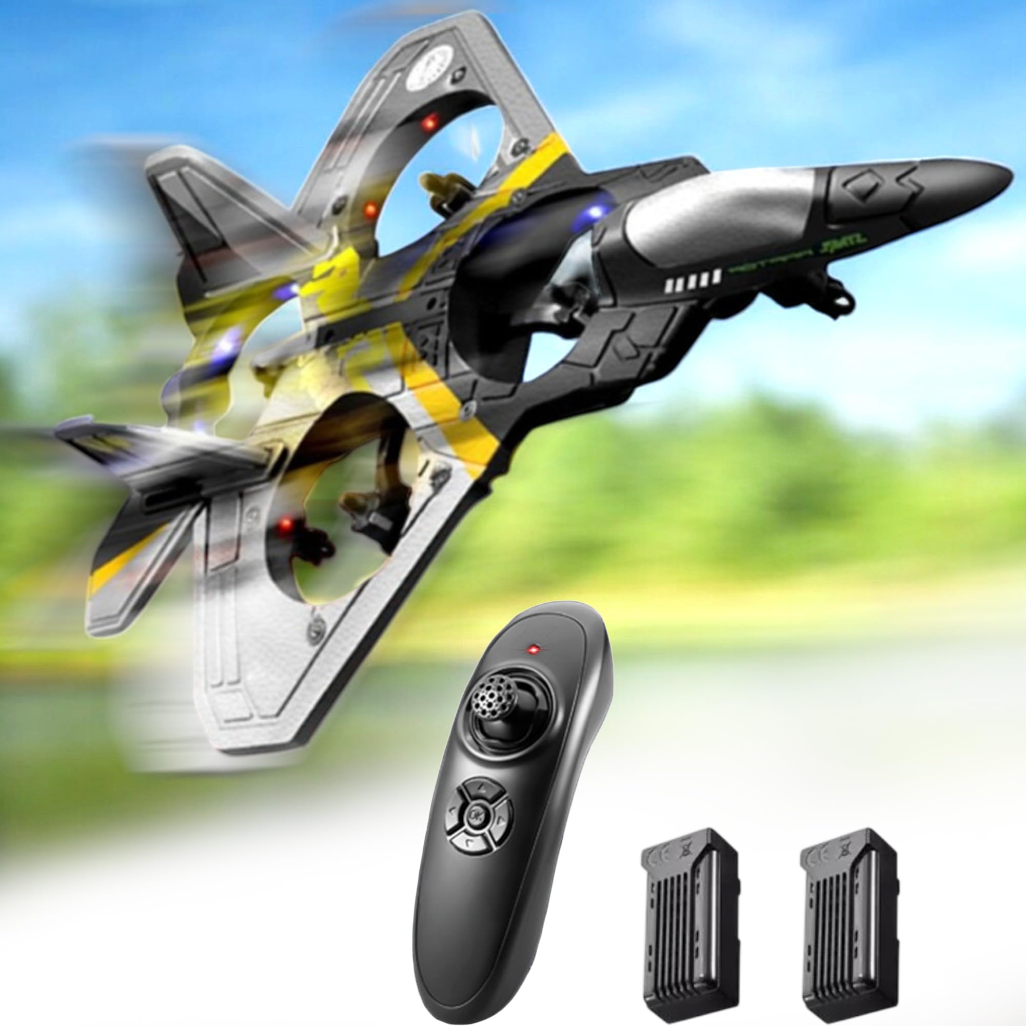 Photo 1 of 4CH Rc Plane - Remote Control Plane for Kids and Adults - RC Fighter Jet 4 Channel, Extra 2 Rechargeable Battery LED Airplane Fighter, Low Battery Alarm, Easy to Fly Drone Gift for Boys