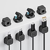 8 Pack Magnetic Cable Clip Organizer Cord Holder, Picozon Adhesive Cable Management, Wire Phone USB Charger Cable Holder, Keeper Organizer for Office Home Desktop Table - Black