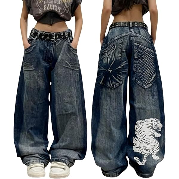 Y2K Baggy Ripped Jeans for Women – Wide Leg Butterfly Print & Star