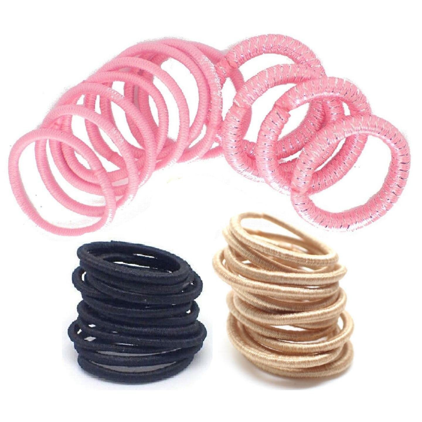 Topkids Accessories Mini Tiny Hair Ties for Adults and Kids, Small Hair Bands, Ponytail Holders, Kids Hair Bobbles, Small Hair Elastics, Girls Hair Accessories (44pcs Pink, Blonde, Black)