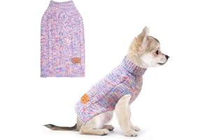 BEAUTYZOO Small Dog Sweater -Turtleneck Pullover Classic Cable Knit Fuzzy Winter Coat Dog Cold Weather Clothes for Small Medium Dogs Puppy Girl Boys(Rainbow Pink, XXS)