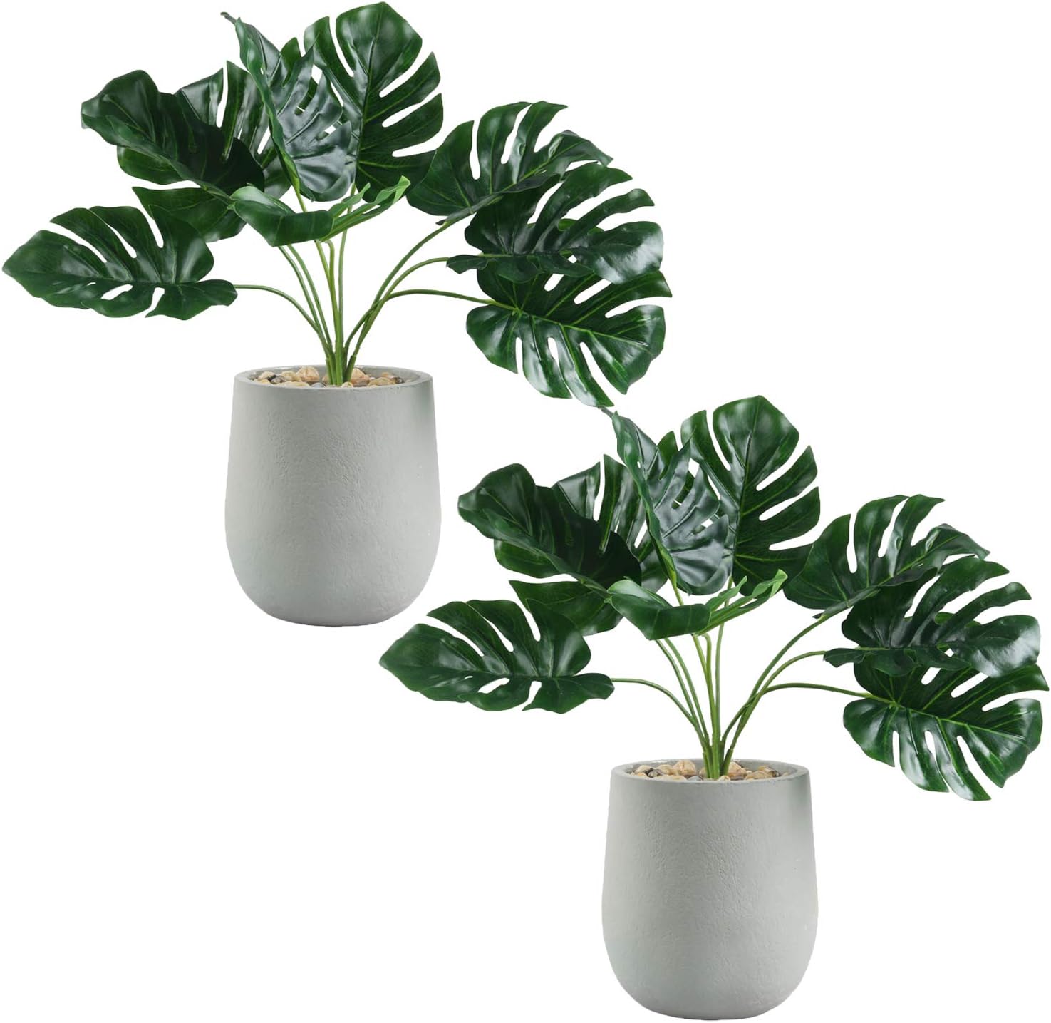 U'Artlines 2Pcs Artificial Topiary Greenery Plants with Paper Pulp Pot for Home Office Tabletop Decoration (Set of 2, Oak Leaf/Taro Leaf) -