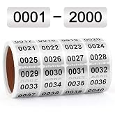 0001-2000 Inventory Number Stickers Labels, Consecutive Small Number Label Tags, Self Adhesive Waterproof Vinyl Number Stickers for Inventory Storage Classification