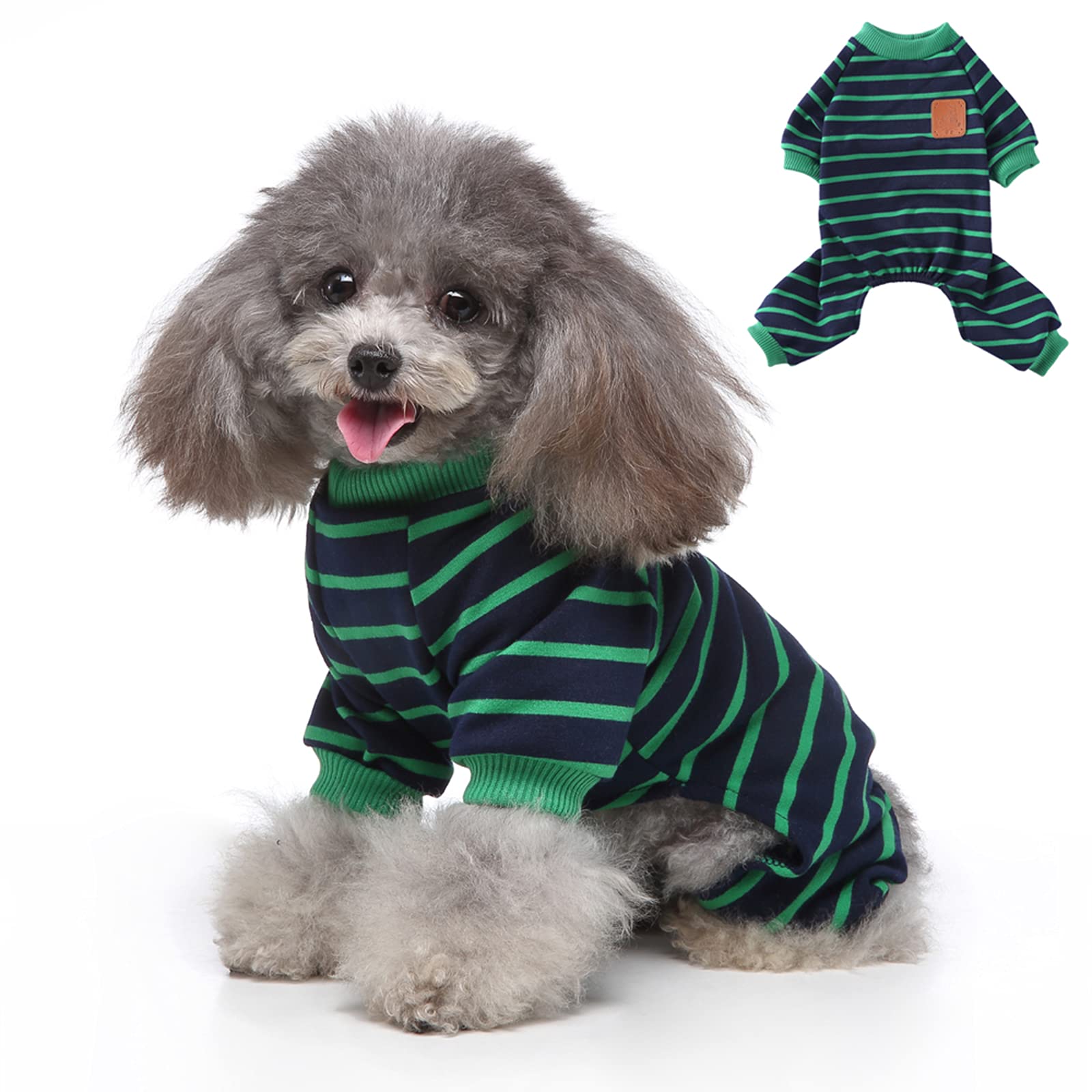 Ranvi Dog Jumpsuit, 4 Legged Dog Pajamas Small, Dog Clothing Striped Soft Puppy Shirts Pet Clothes Breathable Pet Sweatshirt Dog Cat Pajamas Fashionable Puppy Clothes for Small Medium Dogs(M)