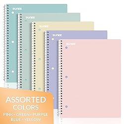 SUNEE Spiral Notebooks, 1-Subject, 5 Pack, College
