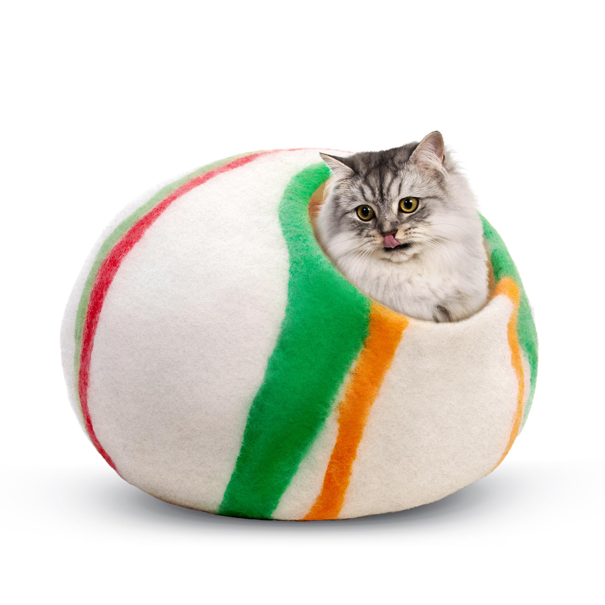 Woolygon Wool Cat Cave Bed Handcrafted from 100% Merino Wool, Eco-Friendly Felt Cat Cave for Indoor Cats and Kittens (Candy Swirl) — image 1