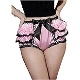 SHENHE Women's Frilly Ruffle Satin Underwear Low Rise Layered Coquette Bow Brief Panty