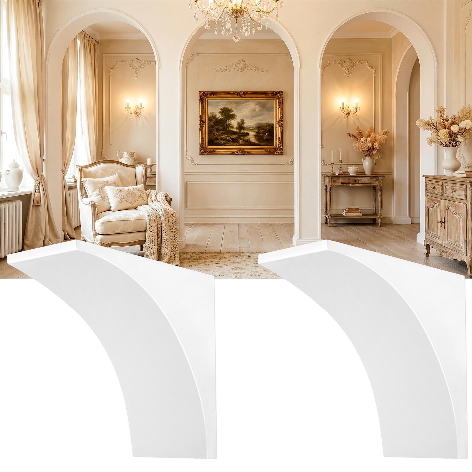 Photo 1 of UNFIAMILY 2 Pcs Wooden Doorway Arch Kit, DIY Arch Kit for Doorway, 8.5 x 8.5 x 5IN Pre-Curved Interior Doorway, Easy DIY Installation Half Round Arch to Any Opening for Corners Decoration