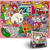 Funny Adult Humor 1000 Piece Jigsaw Puzzle - Raunchy Gag Gift, Suggestive Hand-Drawn Art, Non-Glare Pieces - Hilarious Gift for Adults Who Love Dirty Humor (Dirty Doodles Pink Collage)